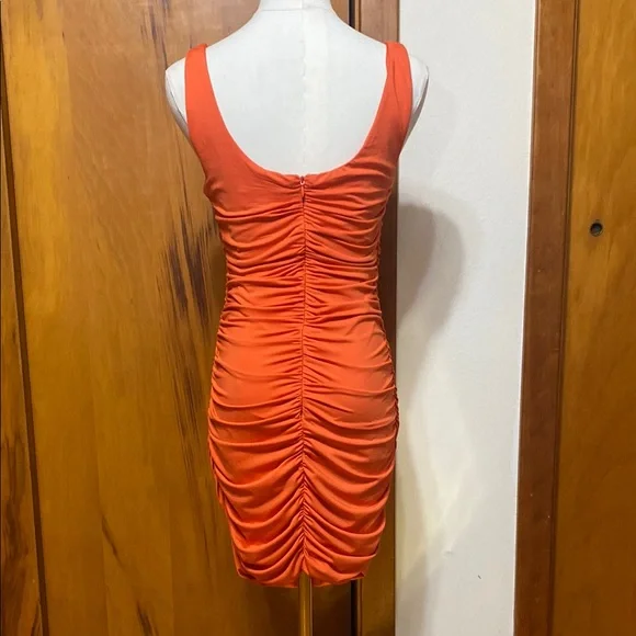 Hello Molly Bright Orange Ruched Draped Bodycon Mini Dress Summer Vacation Vixen